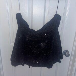 Addition Elle (MXM) black sequin strapless peplum top